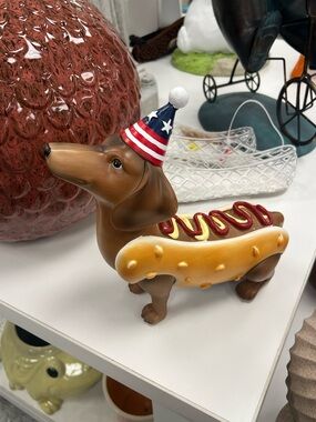 Patriotic Brown Dachshund Doxie Hot Dog Resin Figurine
